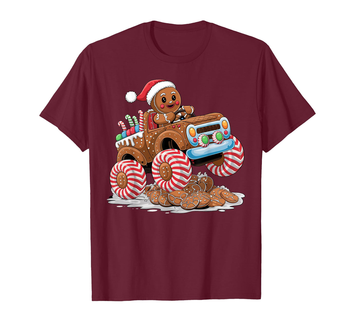Monster Truck Gingerbread Man Funny Christmas Baking T-Shirt