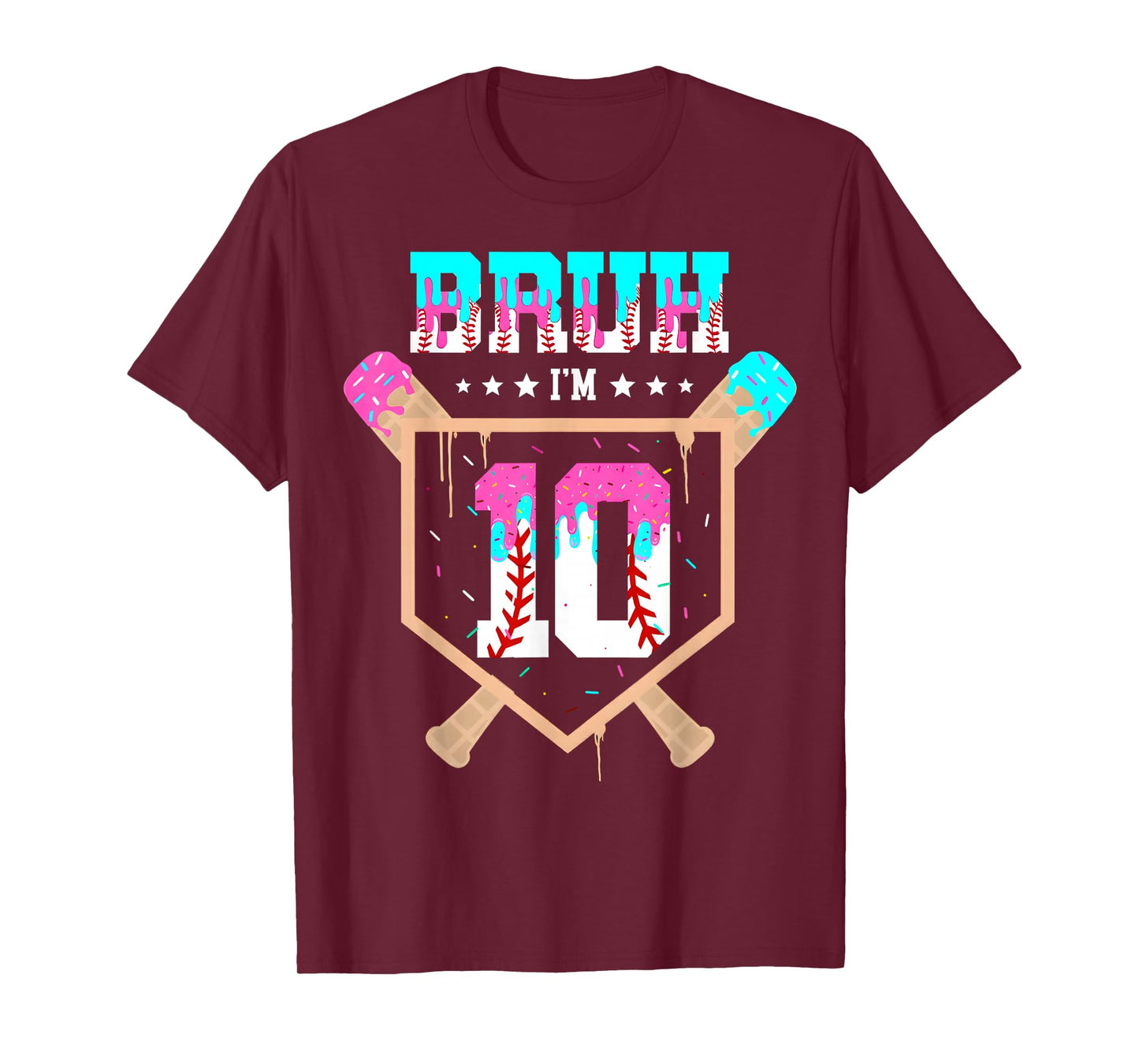 Baseball 10 Year Old Ice Cream Drip 10th Birthday Boy Player T-Shirt