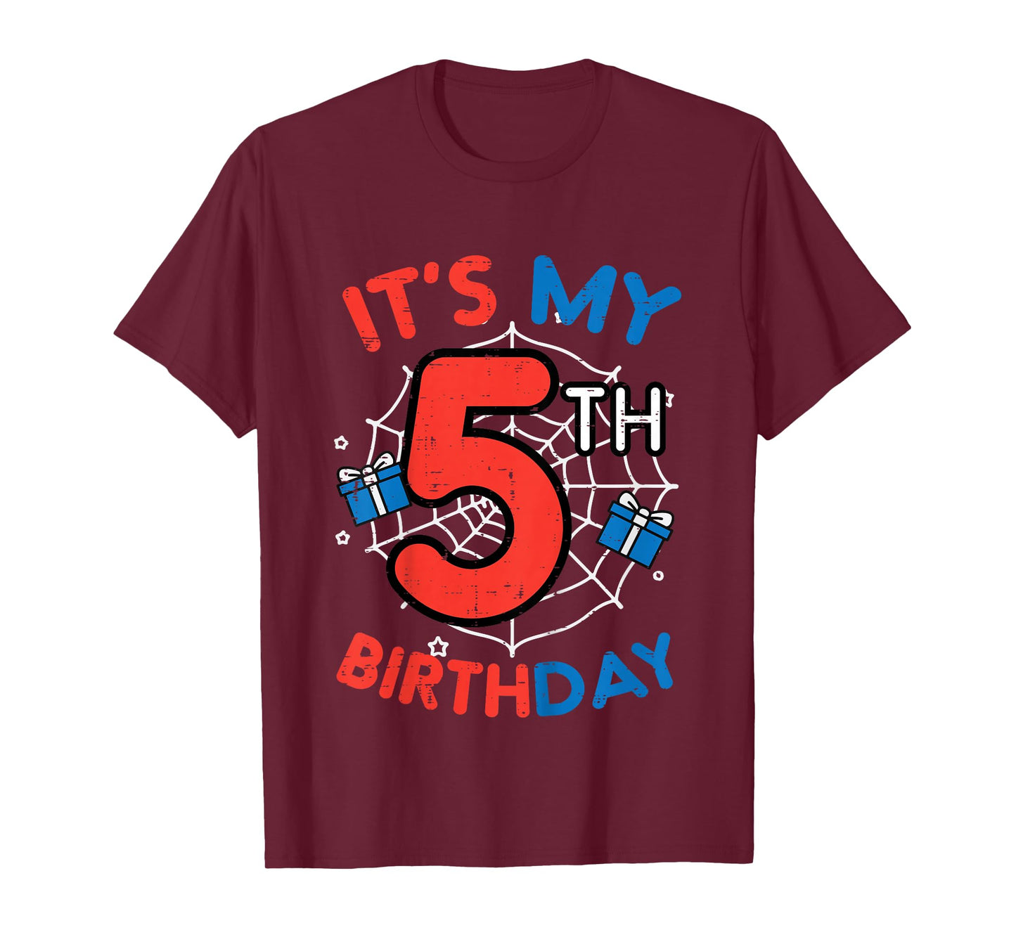 Its My 5th Birthday Spider Web 5 Year Old Bday Boys Kids T-Shirt