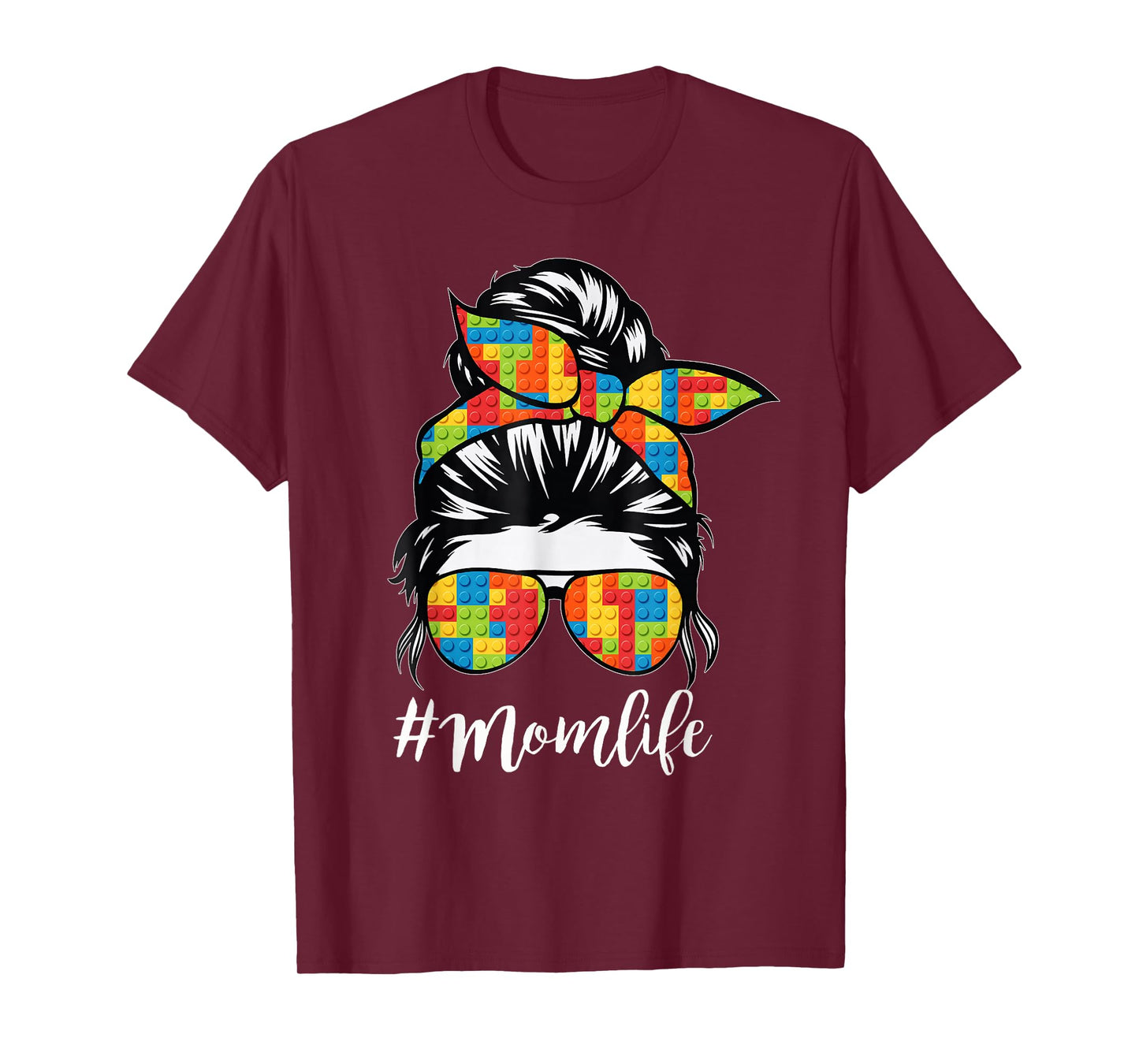 Building Block Messy Bun Mom Life Master Builder Mothers Day T-Shirt