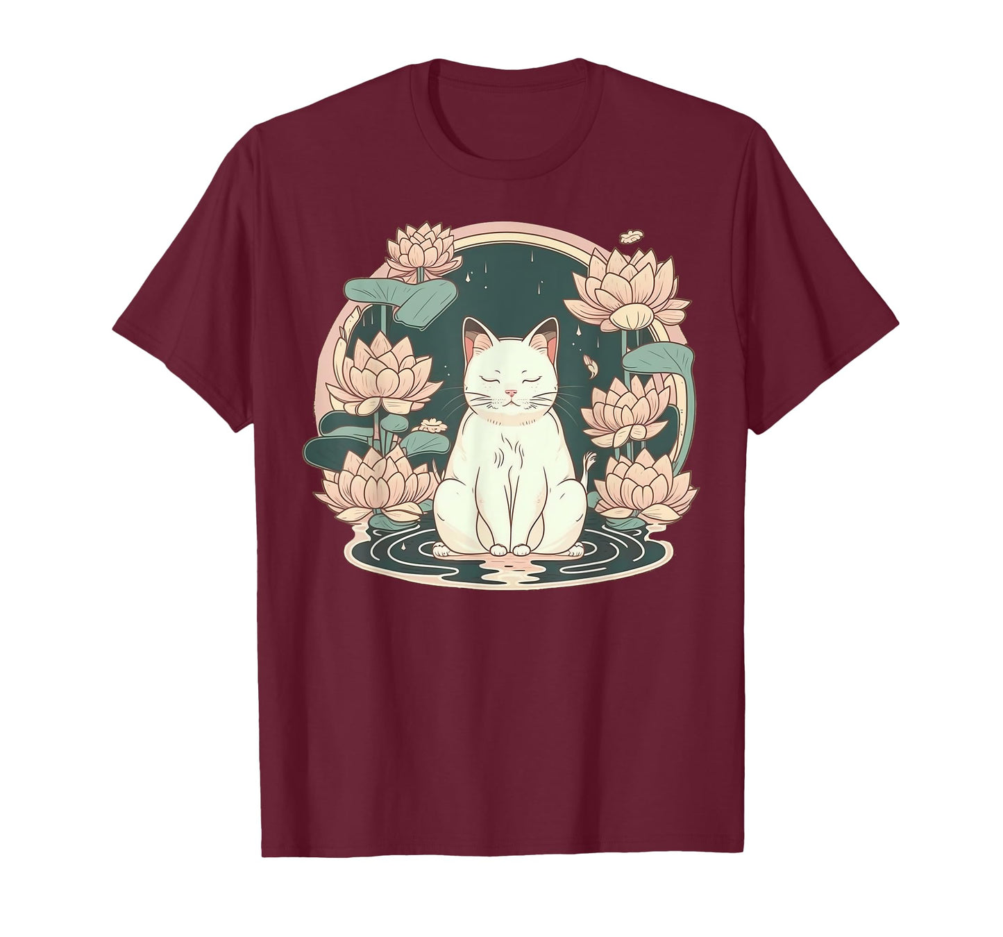 Yoga Meditation Spiritual Zen Lotus Cat on Lotus Flower T-Shirt
