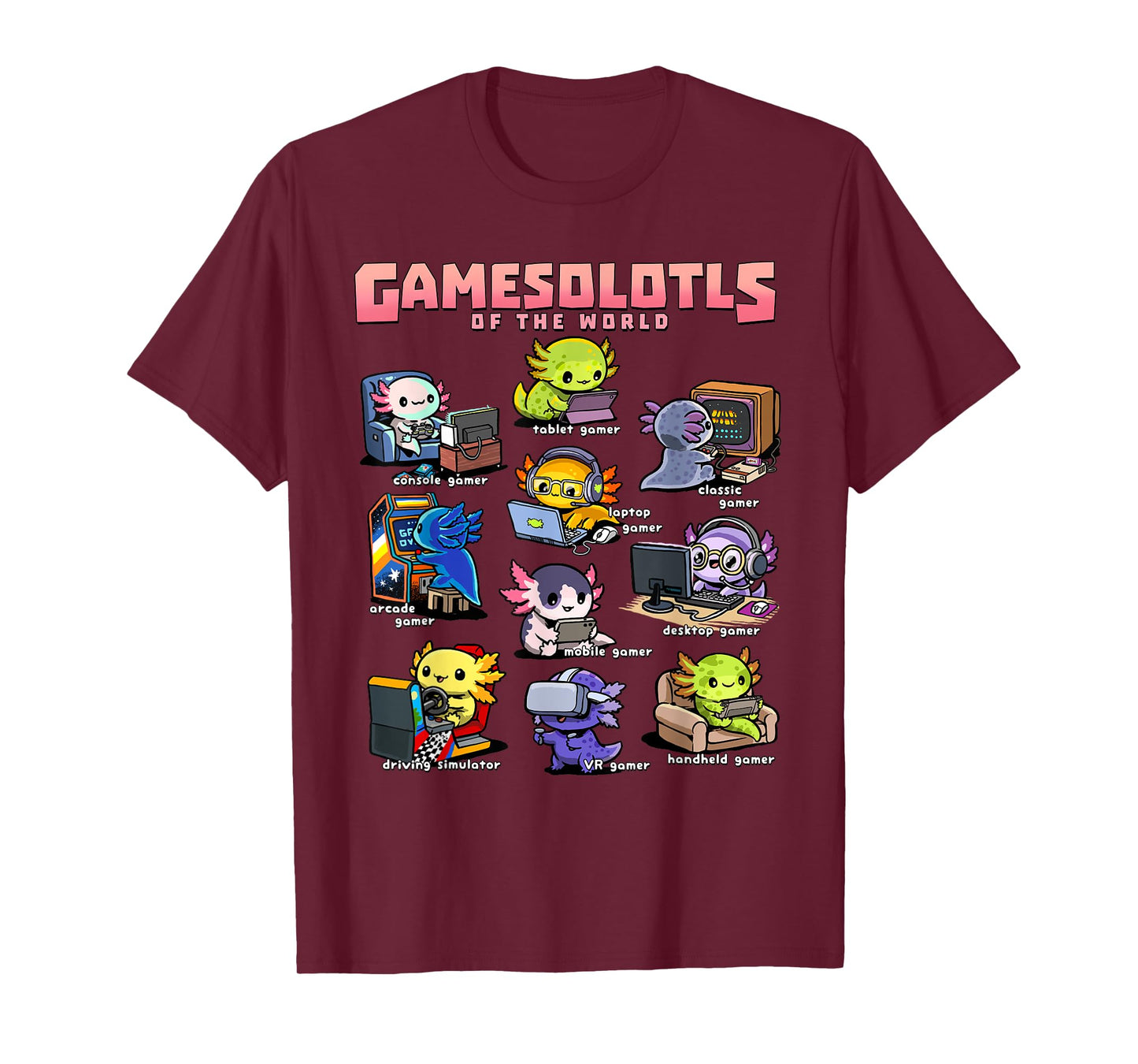 Gamesolotls of the World - Diverse Gamer Axolotl Collection T-Shirt
