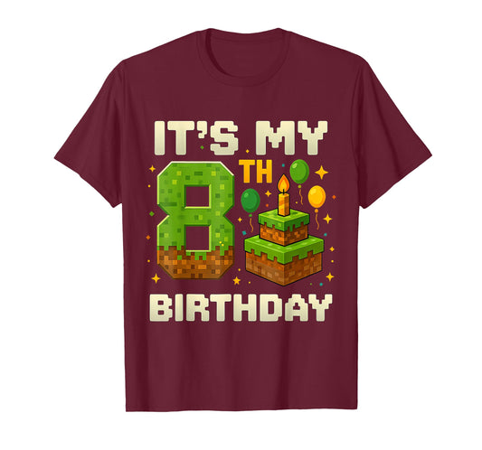 Birthday Boy Shirt It's My 8th Birthday Video Game Pixel T-Shirt