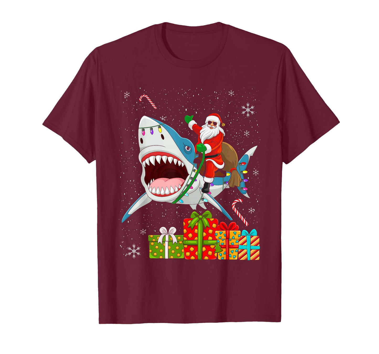Santa Riding Shark Christmas Pajama Cute Ocean Animal X-Mas T-Shirt