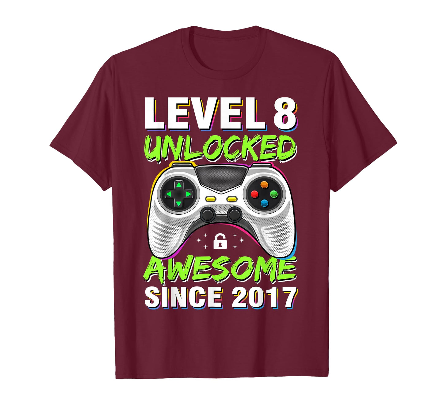 Level 8 Unlocked Awesome Since 2017 8th Birthday Gaming Boys T-Shirt
