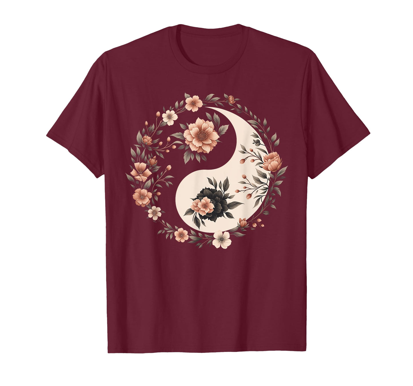 Cool Yin and Yang Symbol Floral Art Style Men Women T-Shirt