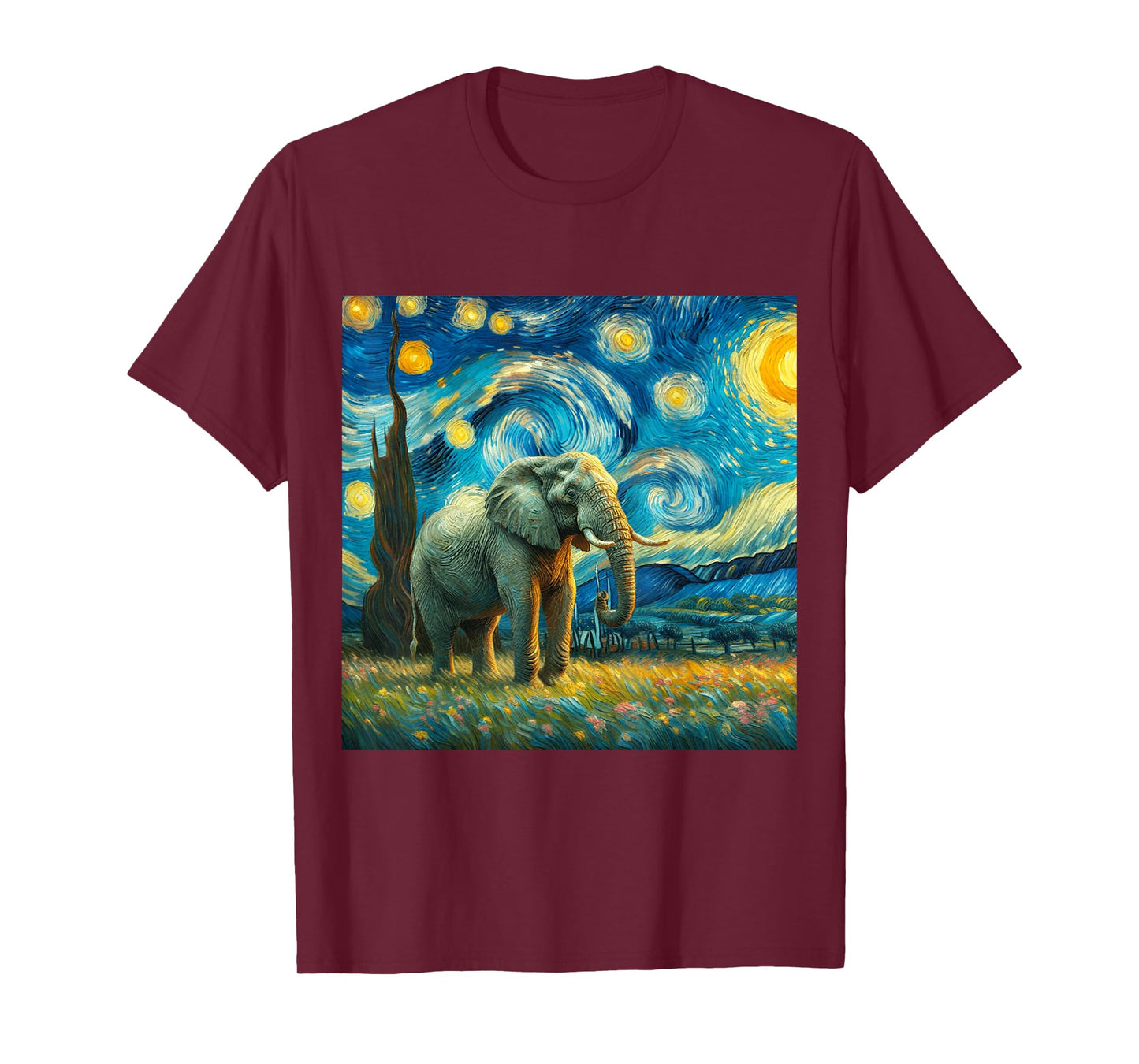 Starry Night Van Gogh Style Big Elephant African Cute Artist T-Shirt