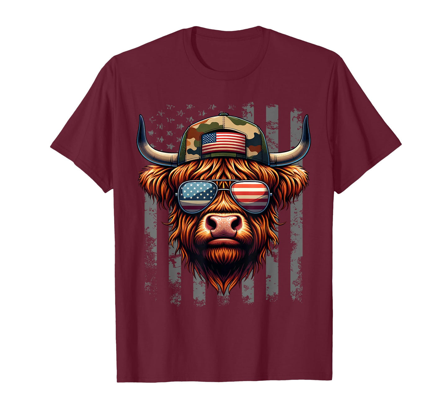 Highland Cow 4th July USA Flag Dad Father America Men Boys T-Shirt