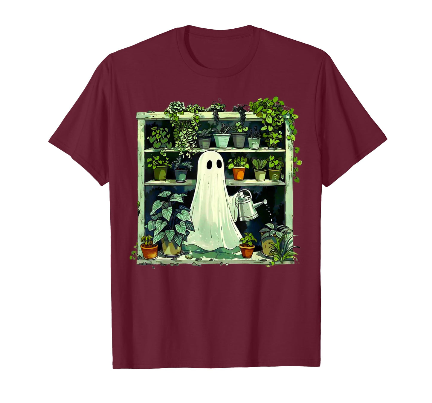 Spooky Ghost Watering Plants Funny Halloween Garden Lover T-Shirt