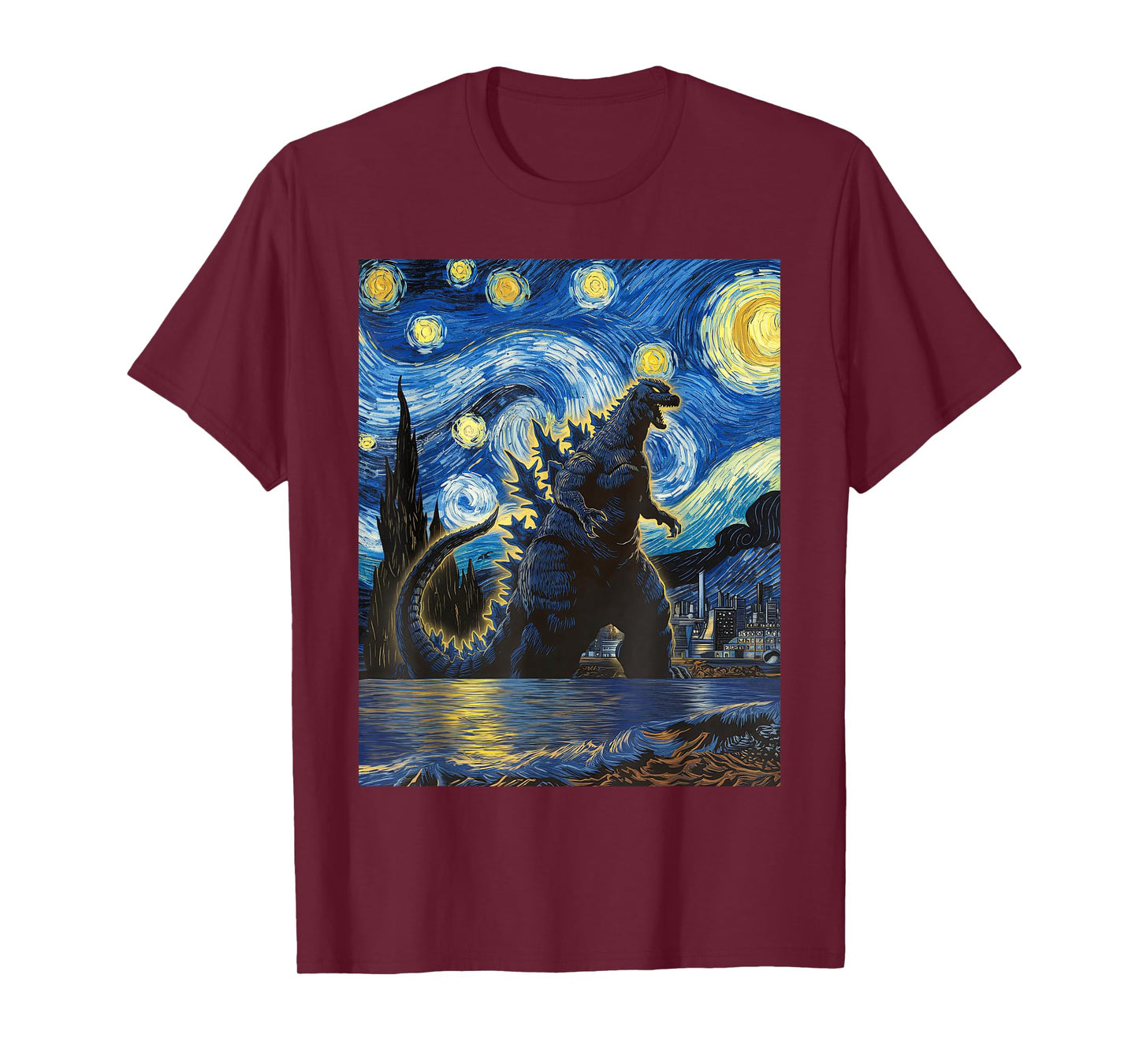 Vintage Japanese Monster Kaiju in Van Gogh Starry Night Art T-Shirt