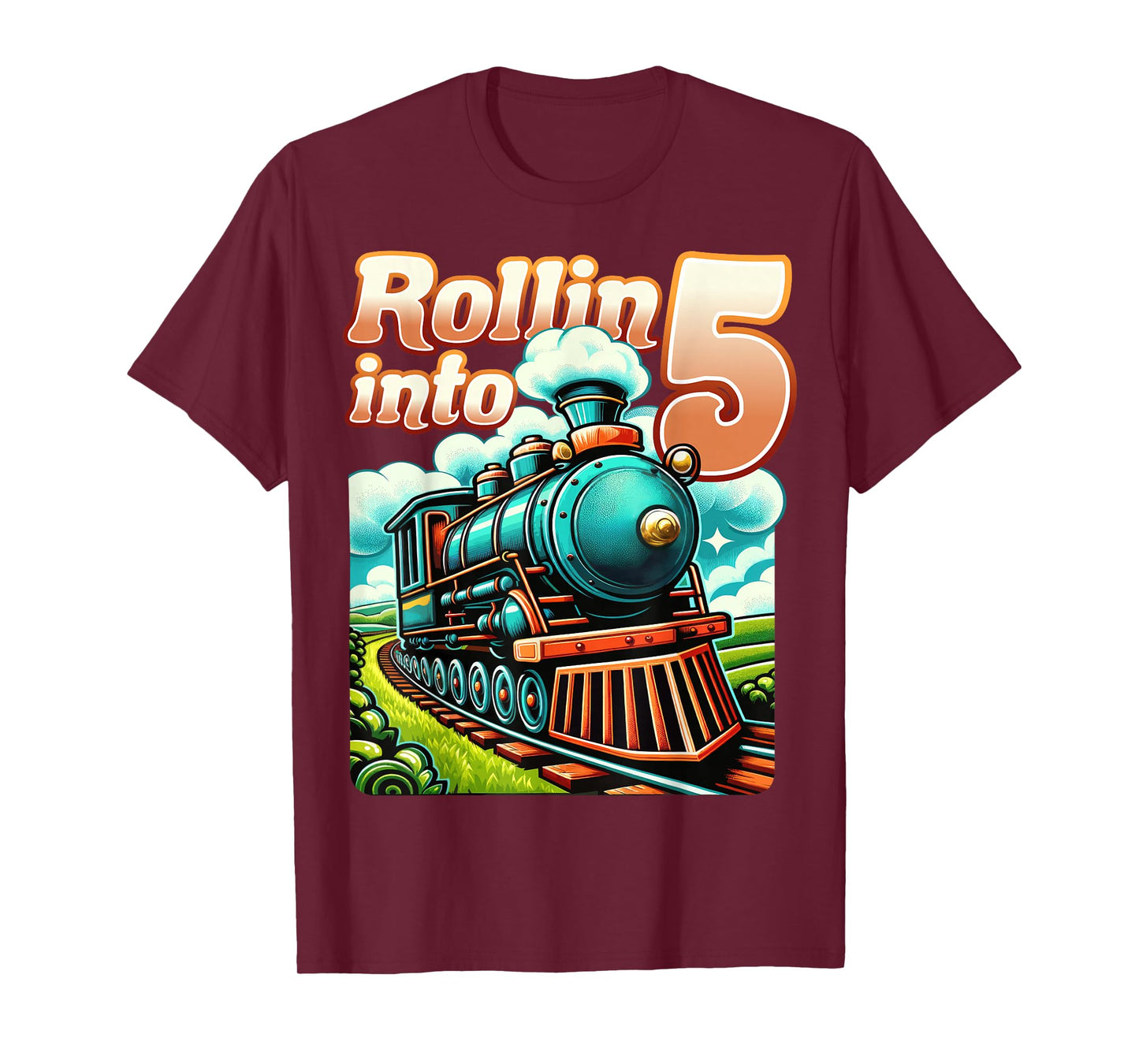 Rollin' into 5 Train 5th Birthday Party Supply Birthday Boy T-Shirt