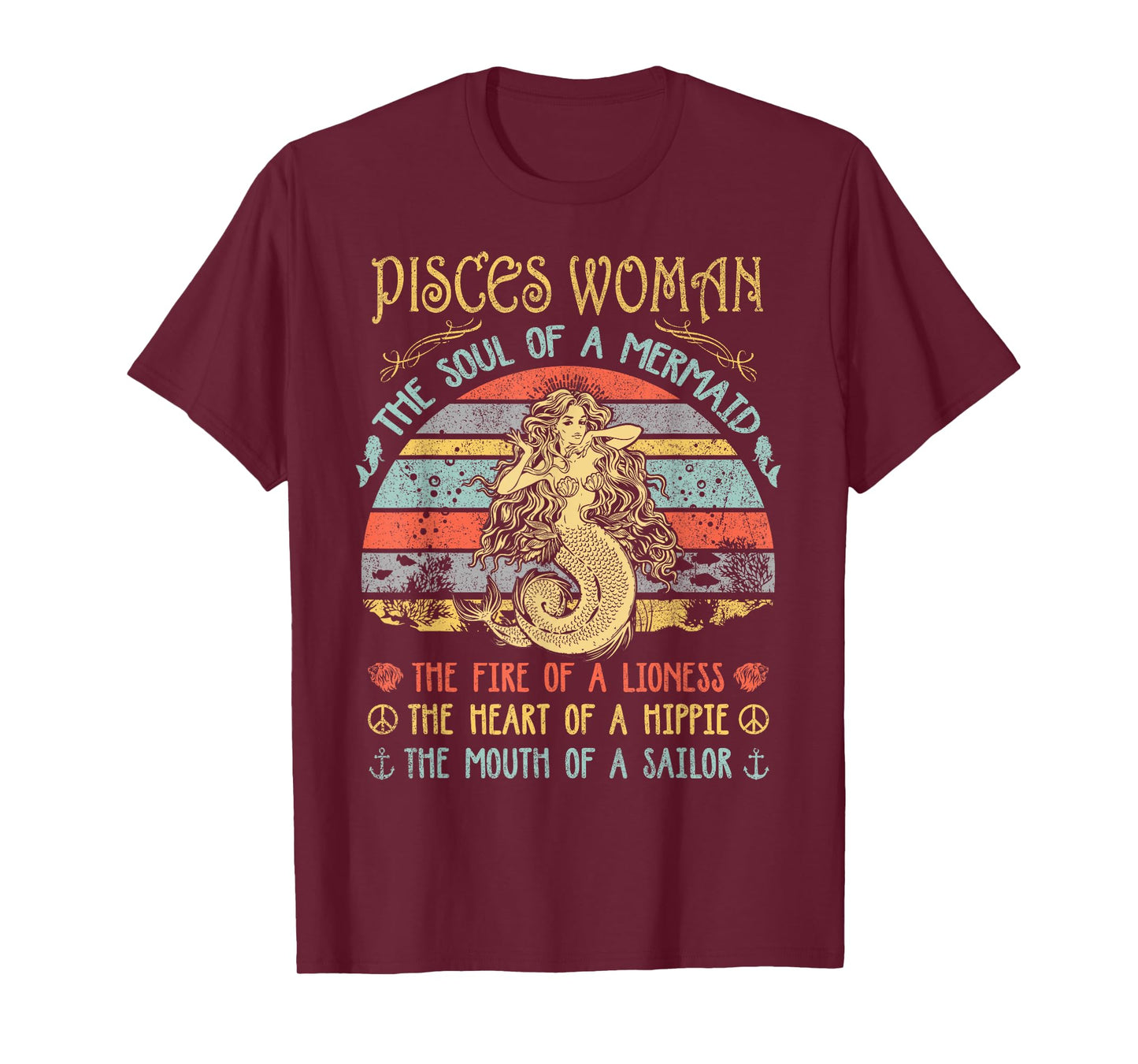 Pisces Woman The Soul Of A Mermaid Vintage Birthday T-Shirt