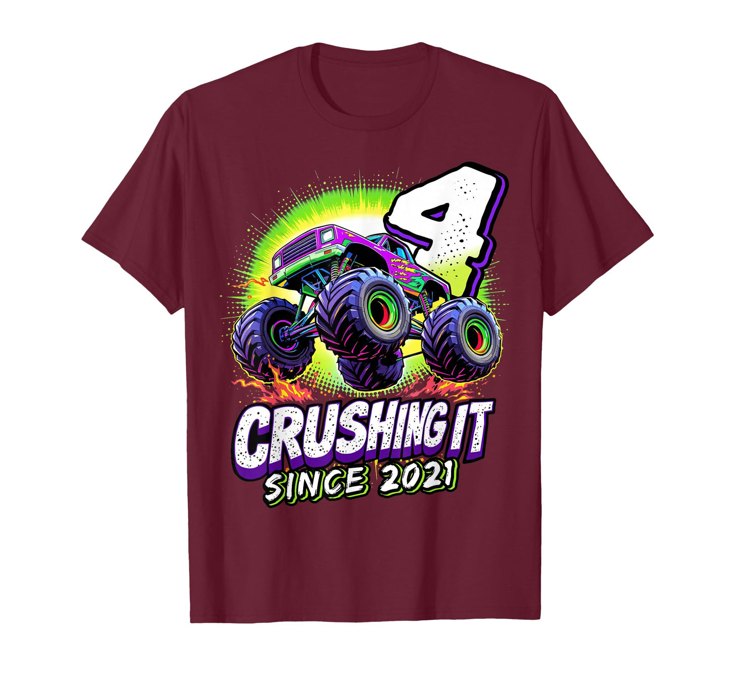 Birthday Monster Truck 4 year Old Boys 4th Party Born 2021 T-Shirt