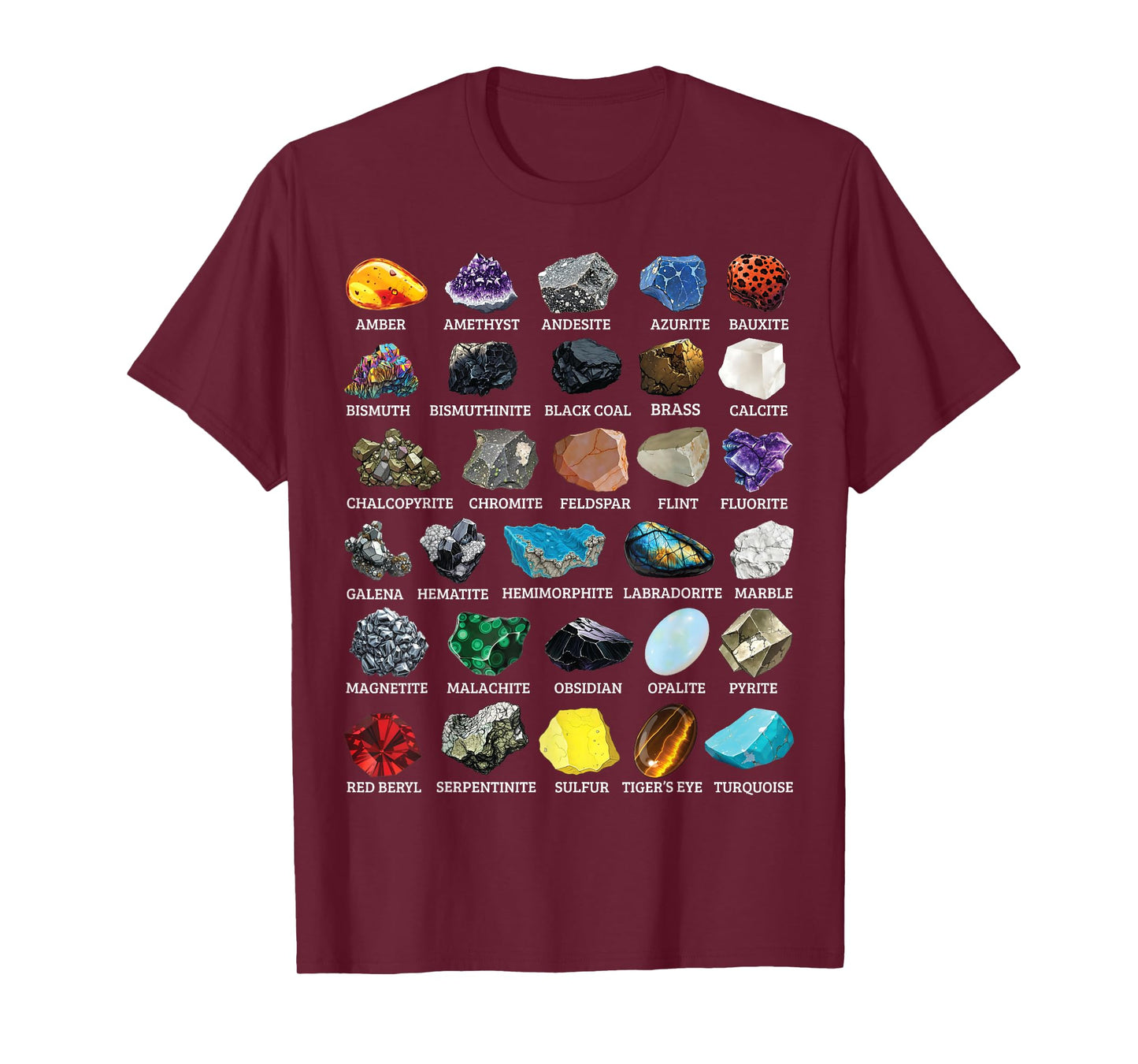 Types of Rocks & Minerals Gemology & Geology Educational T-Shirt