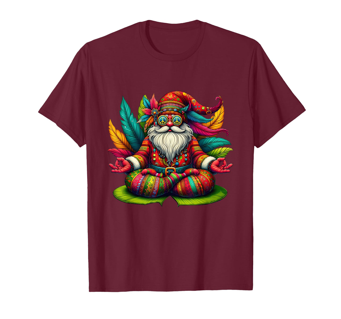 Santa Meditation Peace Sign Sunglasses Hippie Christmas T-Shirt