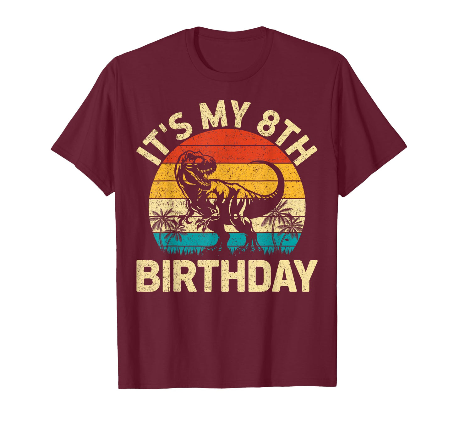 It's My 8th Birthday Dinosaur Lover Kids 8 Years Old Retro T-Shirt