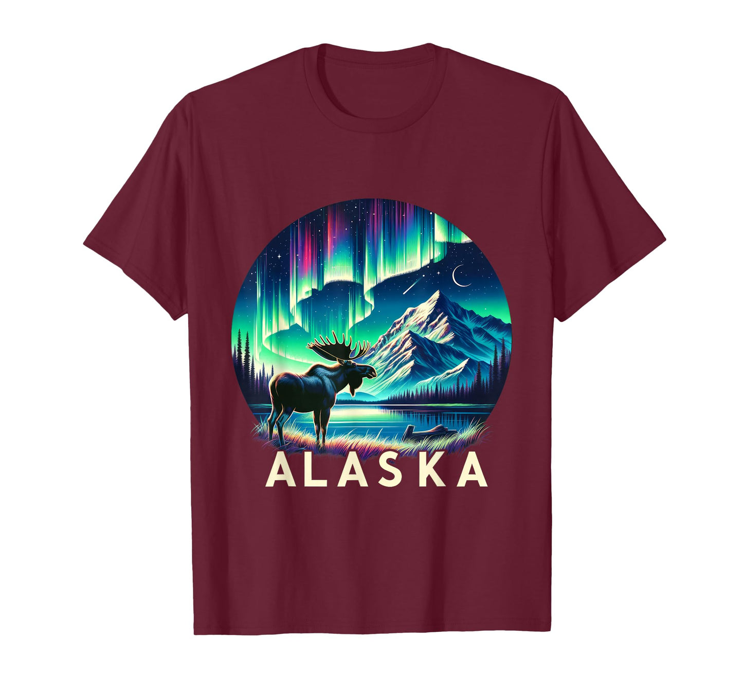 Alaska Northern Lights Aurora Viewing Moose Vacation Alaska T-Shirt