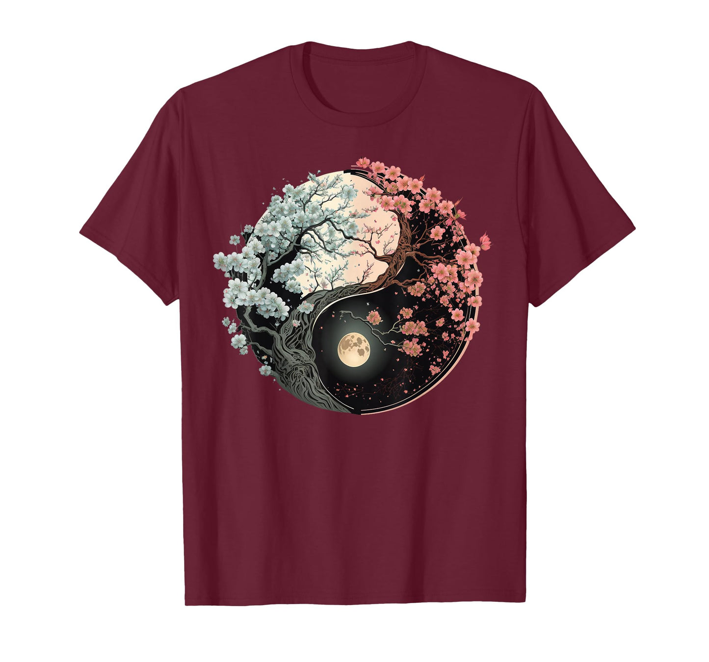 Taoism Yin Yang Cherry Blossom on Taijitu Yin Yang T-Shirt