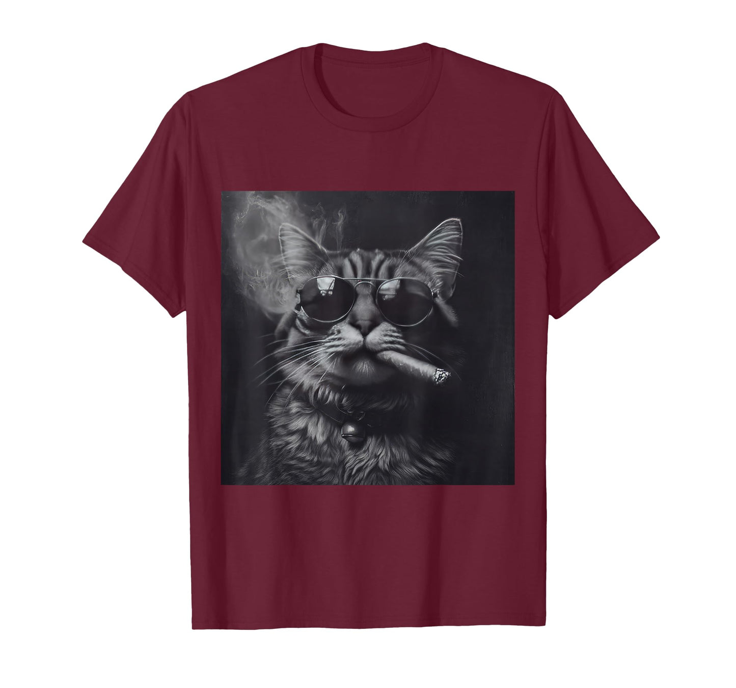 Smoking Cat Moody Noir Black And White Art Funny T-Shirt