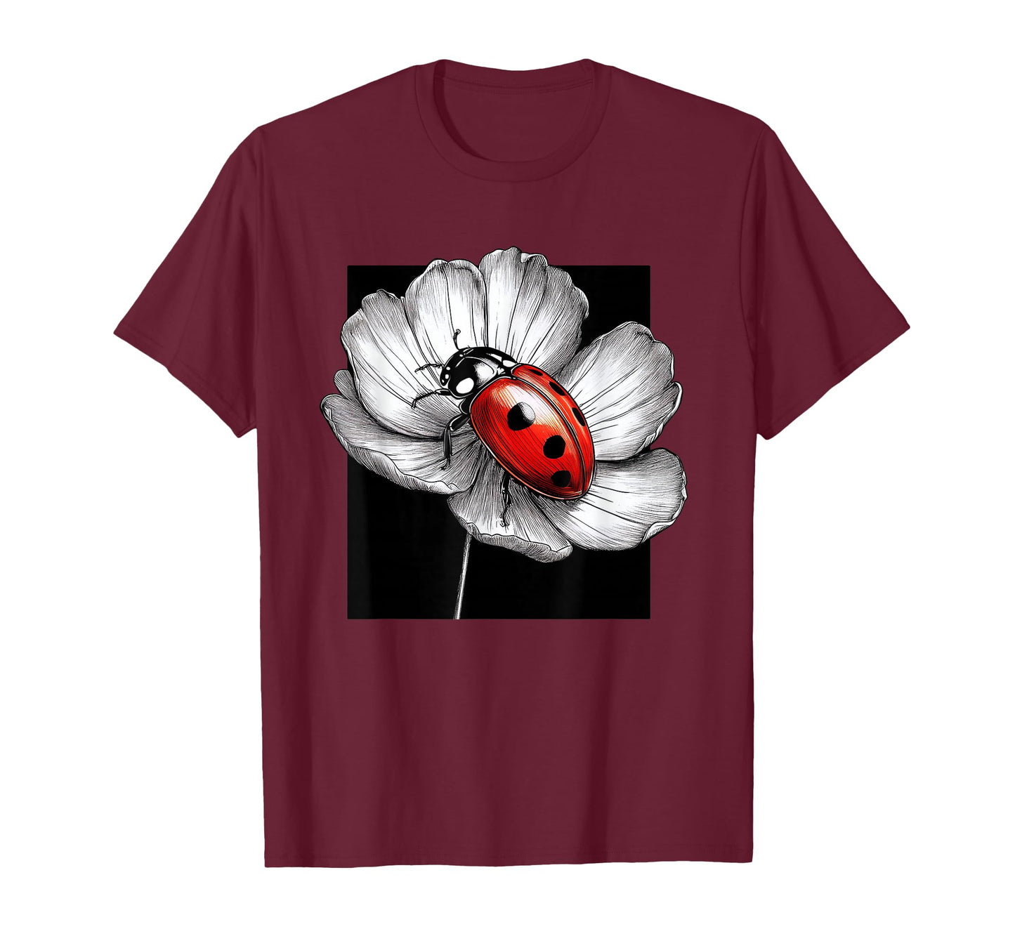 Ladybug & Flowers Print Top, Cute Casual Summer T-Shirt