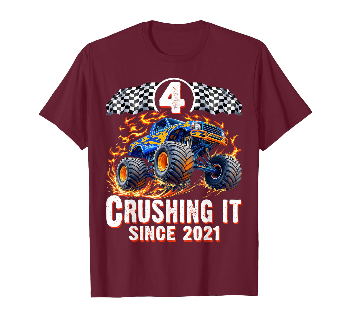 Birthday Monster Truck 4 years Old Boys 4th Party Born 2021 T-Shirt