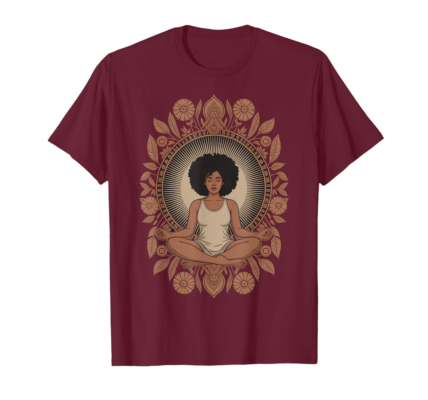 Meditative Black Woman with Floral Mandala T-Shirt