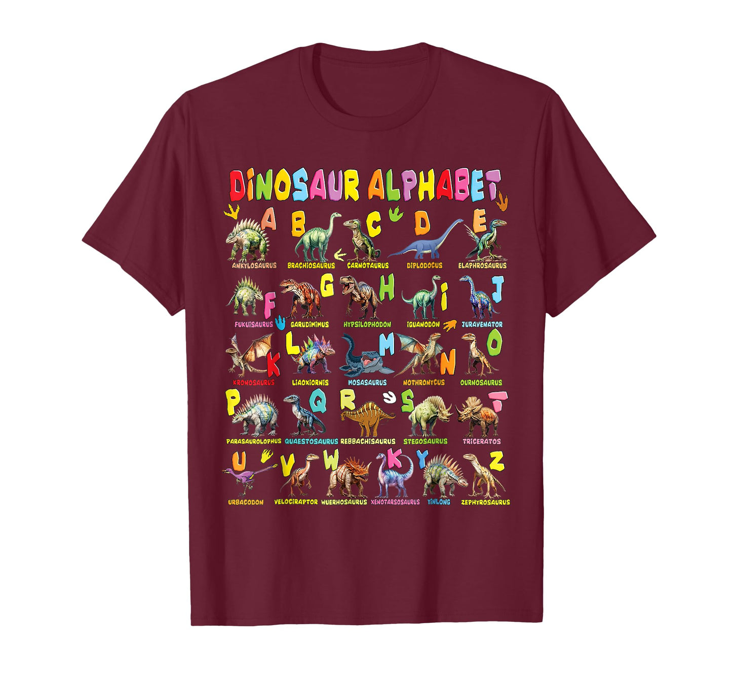 Types of Dinosaurs Alphabet A-Z ABC Dino Boys Kids Girls T-Shirt