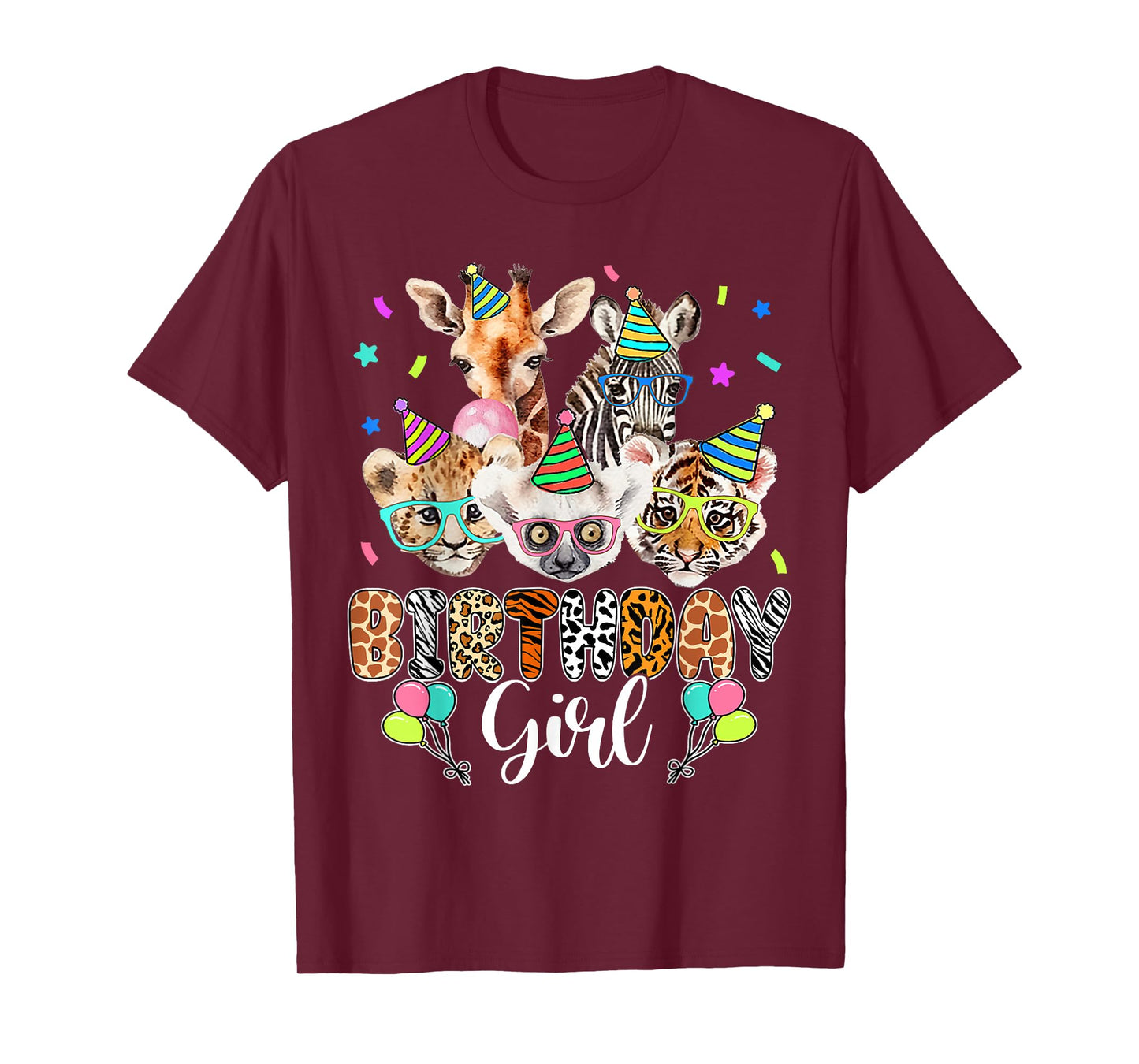Happy Birthday Girl Zoo Animals Wildlife Girls Kids Cute T-Shirt