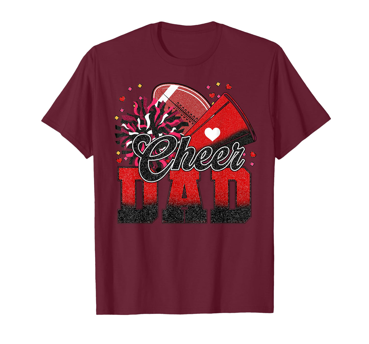 Red Black Football Cheer Dad Women Men Vintage Cheerleader T-Shirt