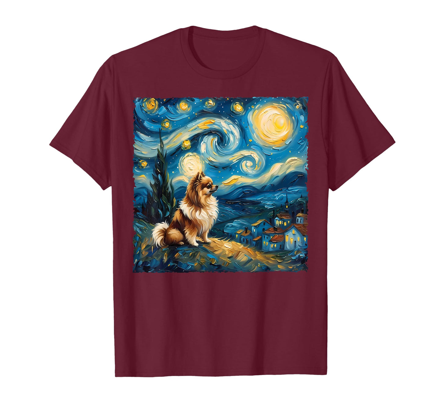 Pomeranian Dog Lovers Starry Night Van Gogh Style Painting Men Women Girls Kids T-Shirt