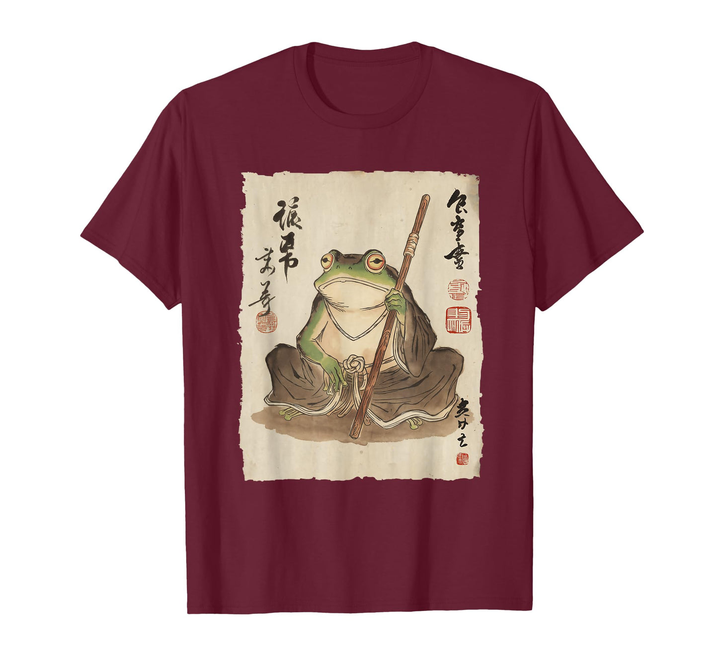 Frog Monk with Staff Japanese Ink Art for Men Women Kids T-Shirt