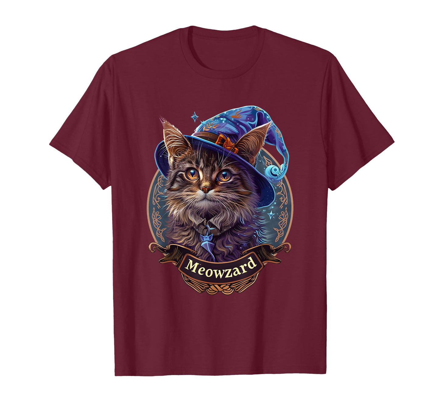Magical Meowzard: Enchanting Cat Wizard Illustration T-Shirt