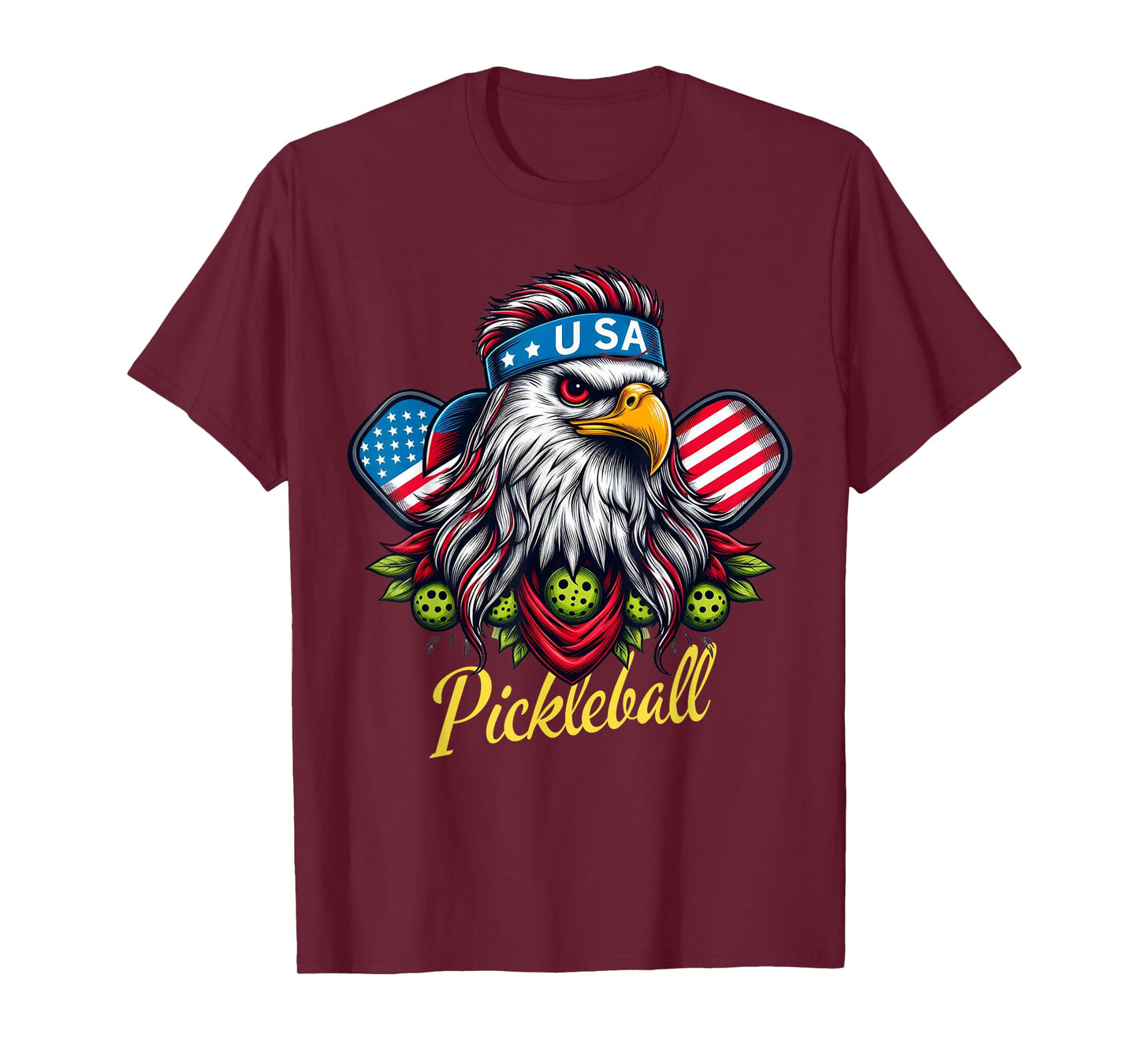 Eagle Mullet Pickleball Lovers 4th Of July USA American Flag T-Shirt