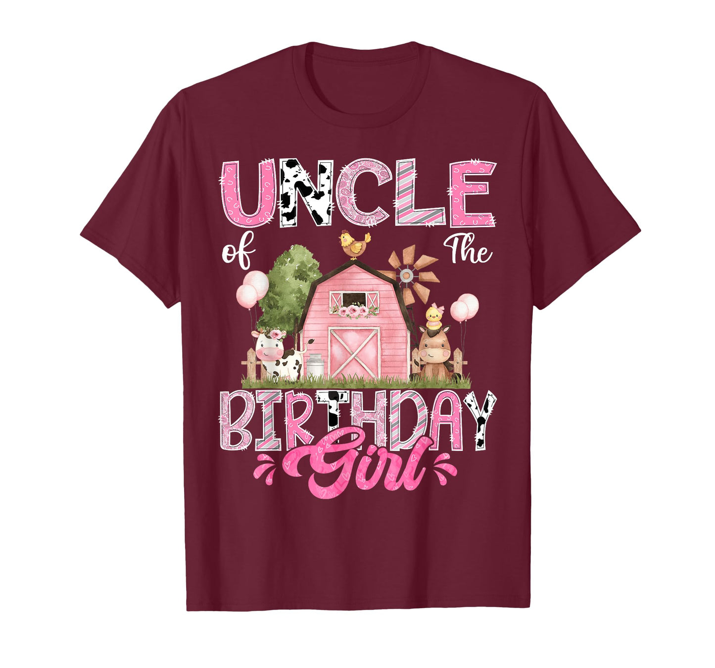 Uncle Of The Birthday Girl 1St Birthday Pink Cow Farm T-Shirt
