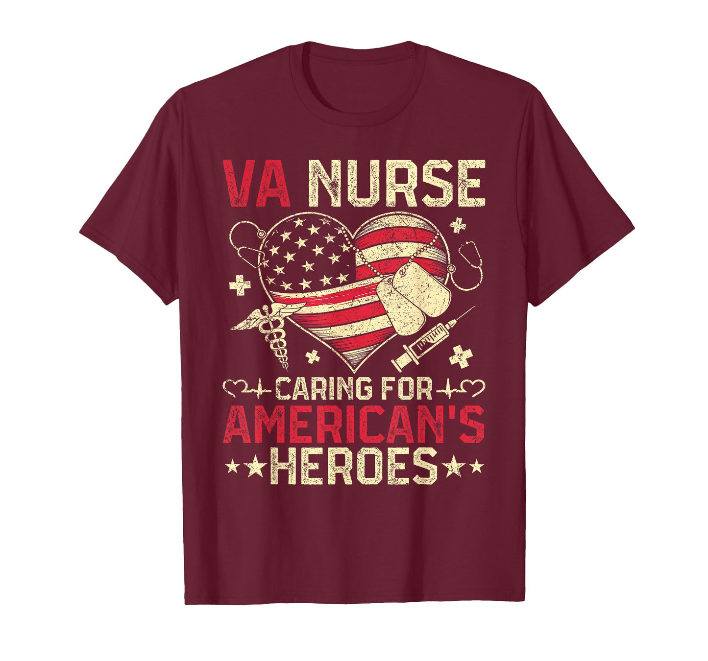 VA Nurse Caring For America's Heroes Veterans Day USA Heart T-Shirt
