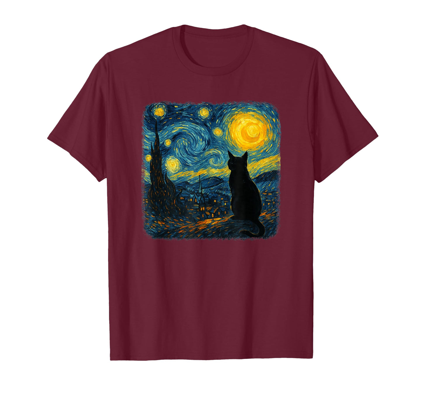 Funny Black Cat Starry Night Parody Painting Cat Lovers T-Shirt