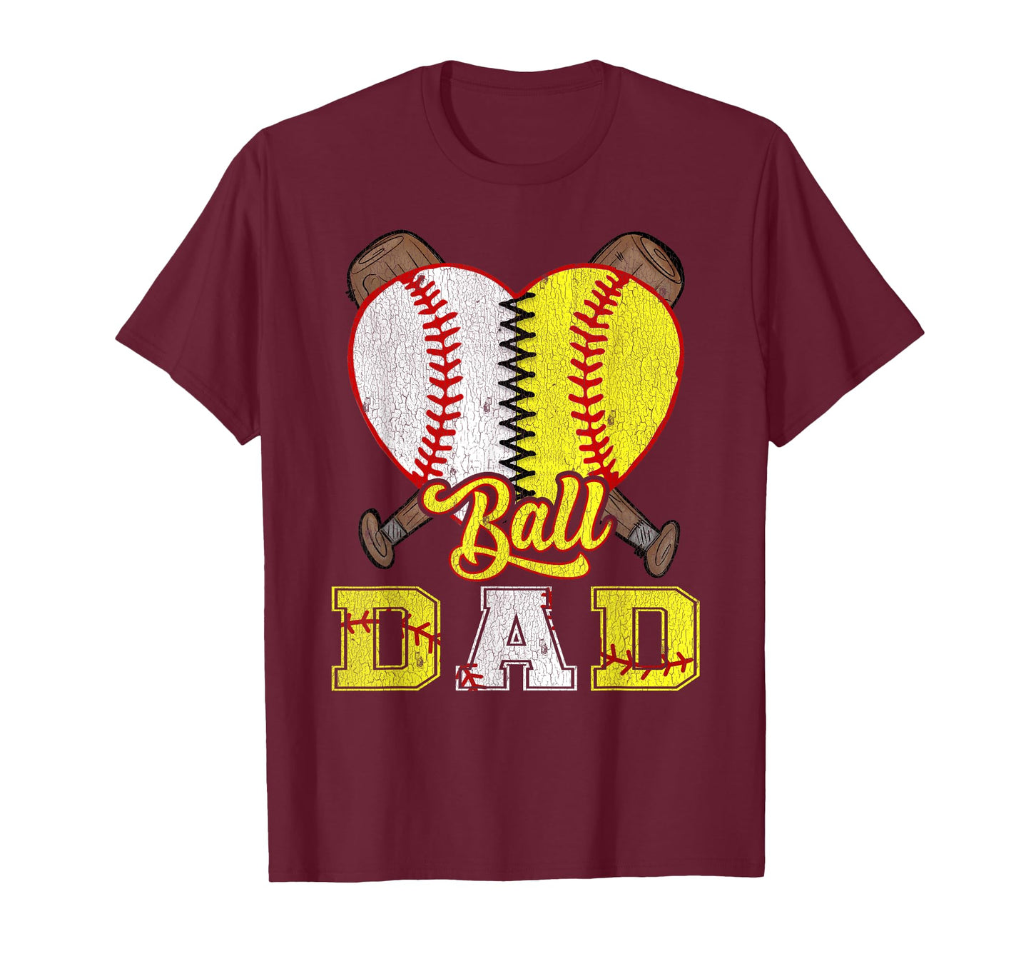 Dad Of Both Ball Dad Half Softball Half Baseball T-Shirt