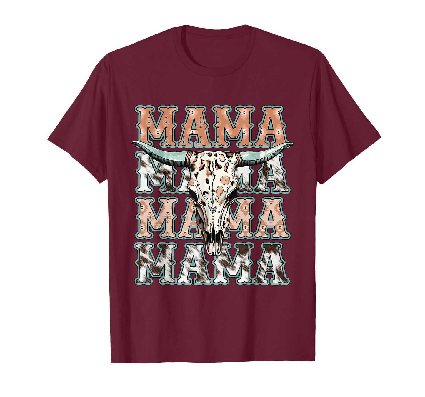 Mama Western Retro Groovy Cow Skull Country Rodeo Mother Day T-Shirt