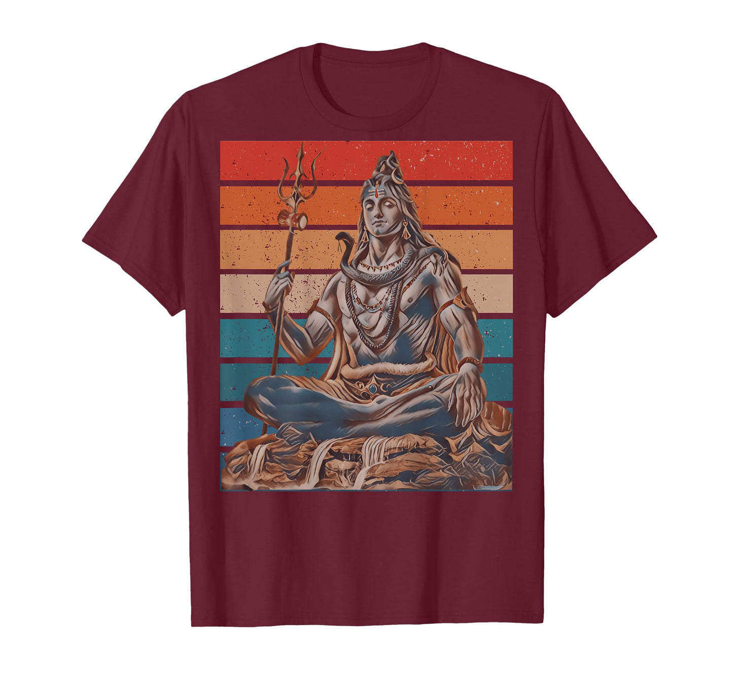 Lord Shiva In Meditation Shivaratri Vintage Sunset On BACK T-Shirt