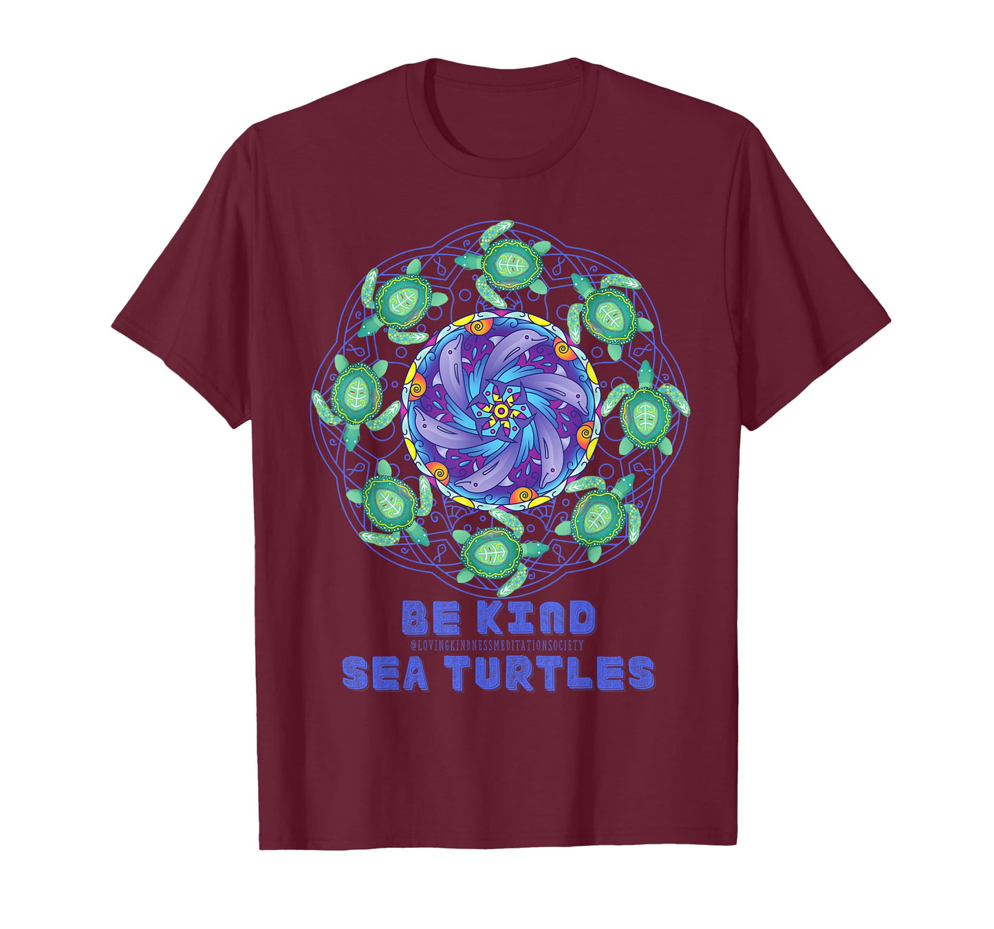 Sea Turtle Dolphins Mandala Ocean Surf Beach Loving Kindness T-Shirt