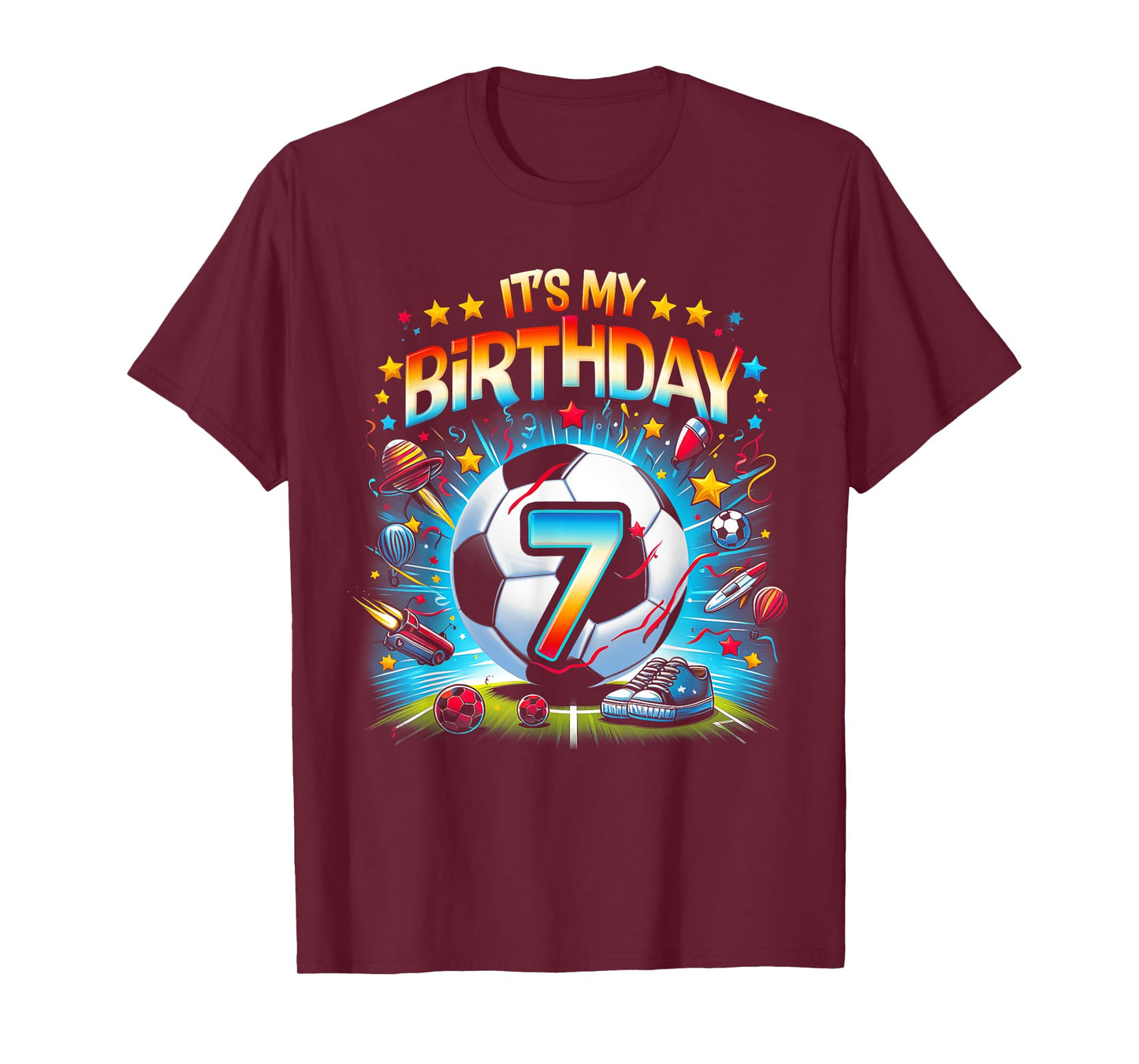 Kids It's My 7th Birthday Boys Soccer Football 7 Years Old T-Shirt