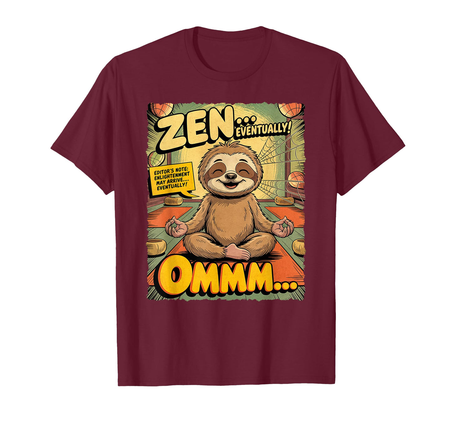 Vintage Sloth Yoga Funny Retro Comic Meditation Zen Lotus T-Shirt