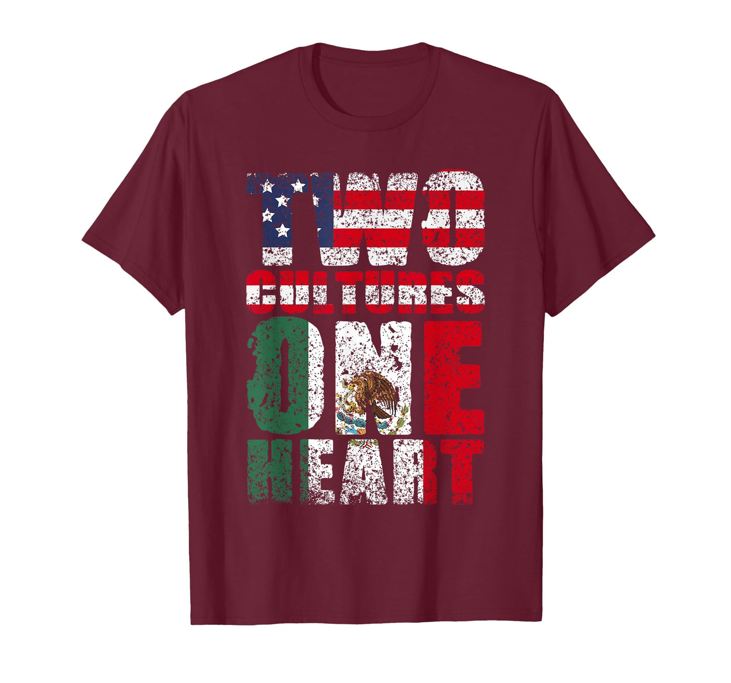Two Cultures One Heart America Usa Mexico Mexican American T-Shirt