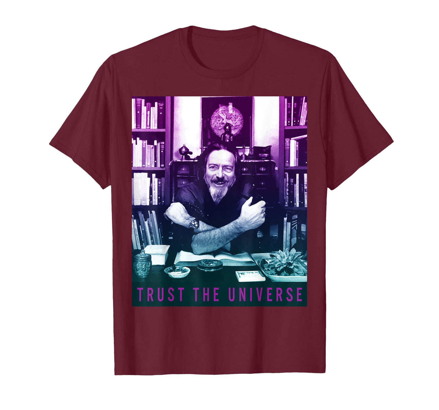 Quotes and Sayings Famous Philosophers Alan Watts Gradient Photo Trust The Universe Unisex Adults Men's Casual Yoga T-Shirt Black Small