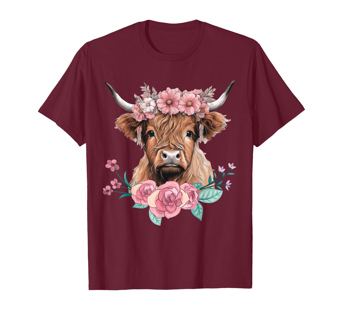 Cute Baby Highland Cow With flowers Calf Animal cow women T-Shirt