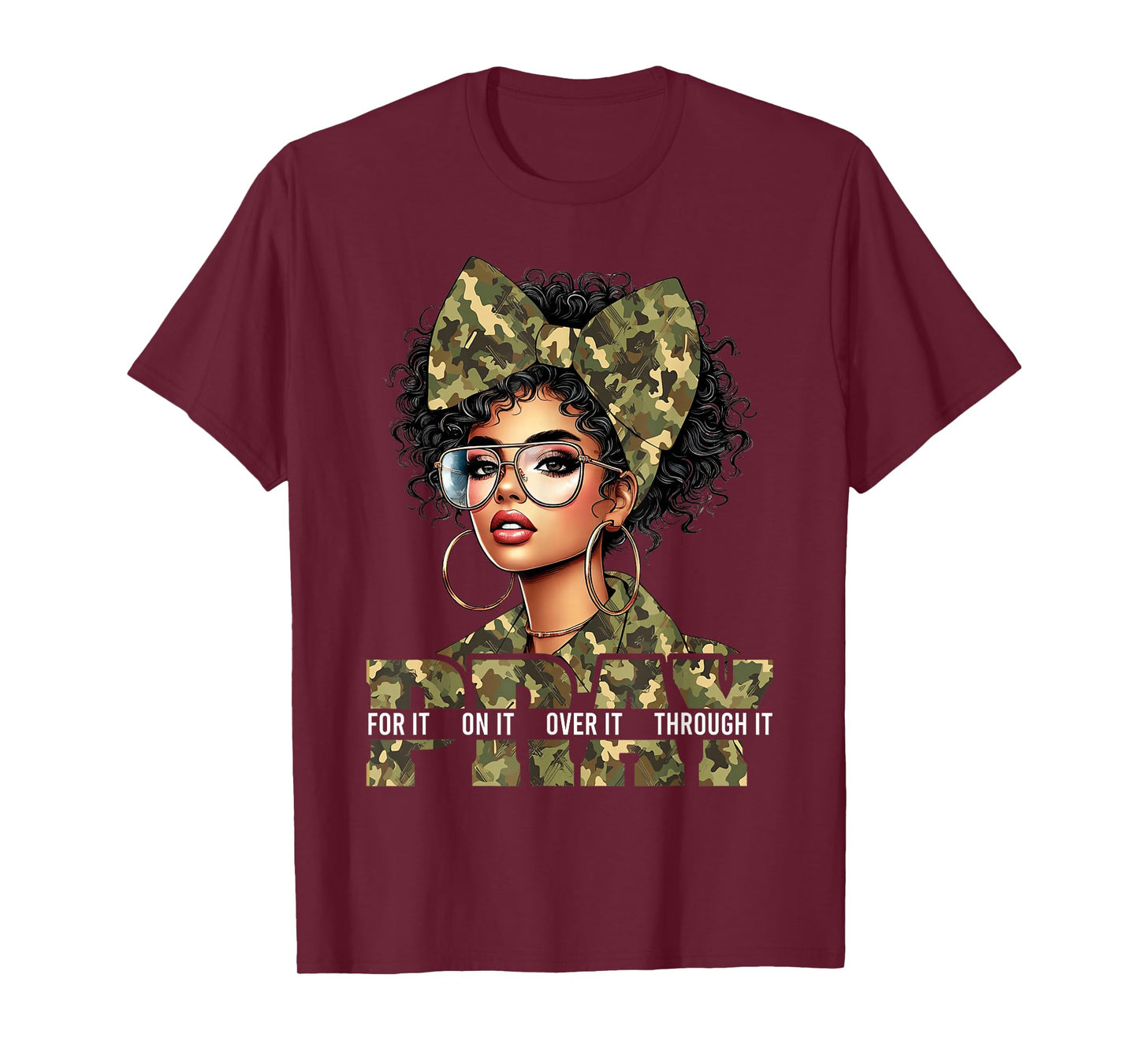 Pray On It Pray Over It Black Woman Afro Christian Sayings T-Shirt