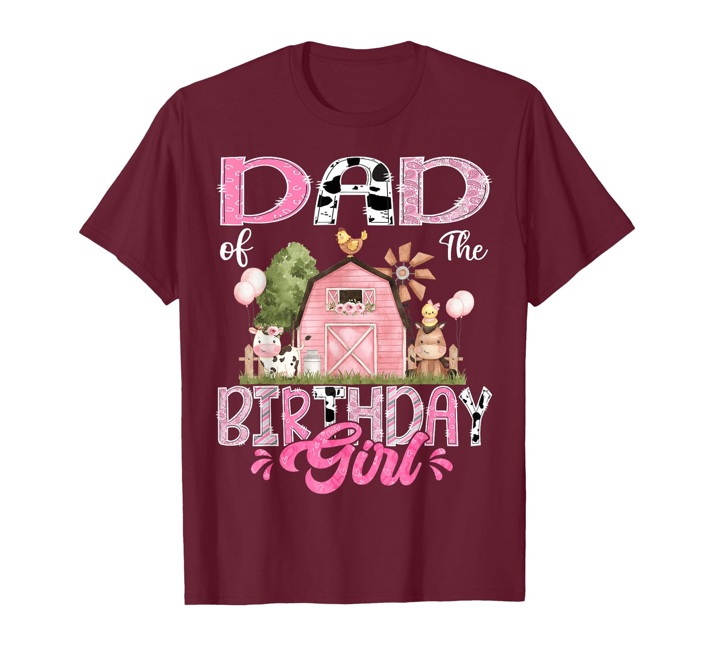Dad Of The Birthday Girl 1St Birthday Pink Cow Farm T-Shirt