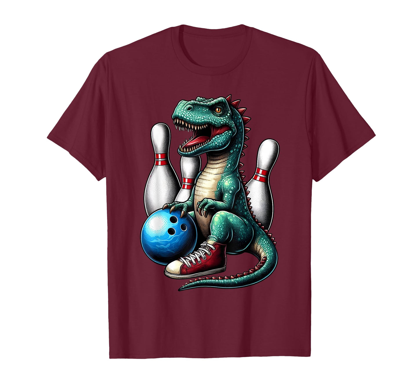 Dinosaur Bowling Ball Graphic Funny Dino Bowler Kids Adults T-Shirt