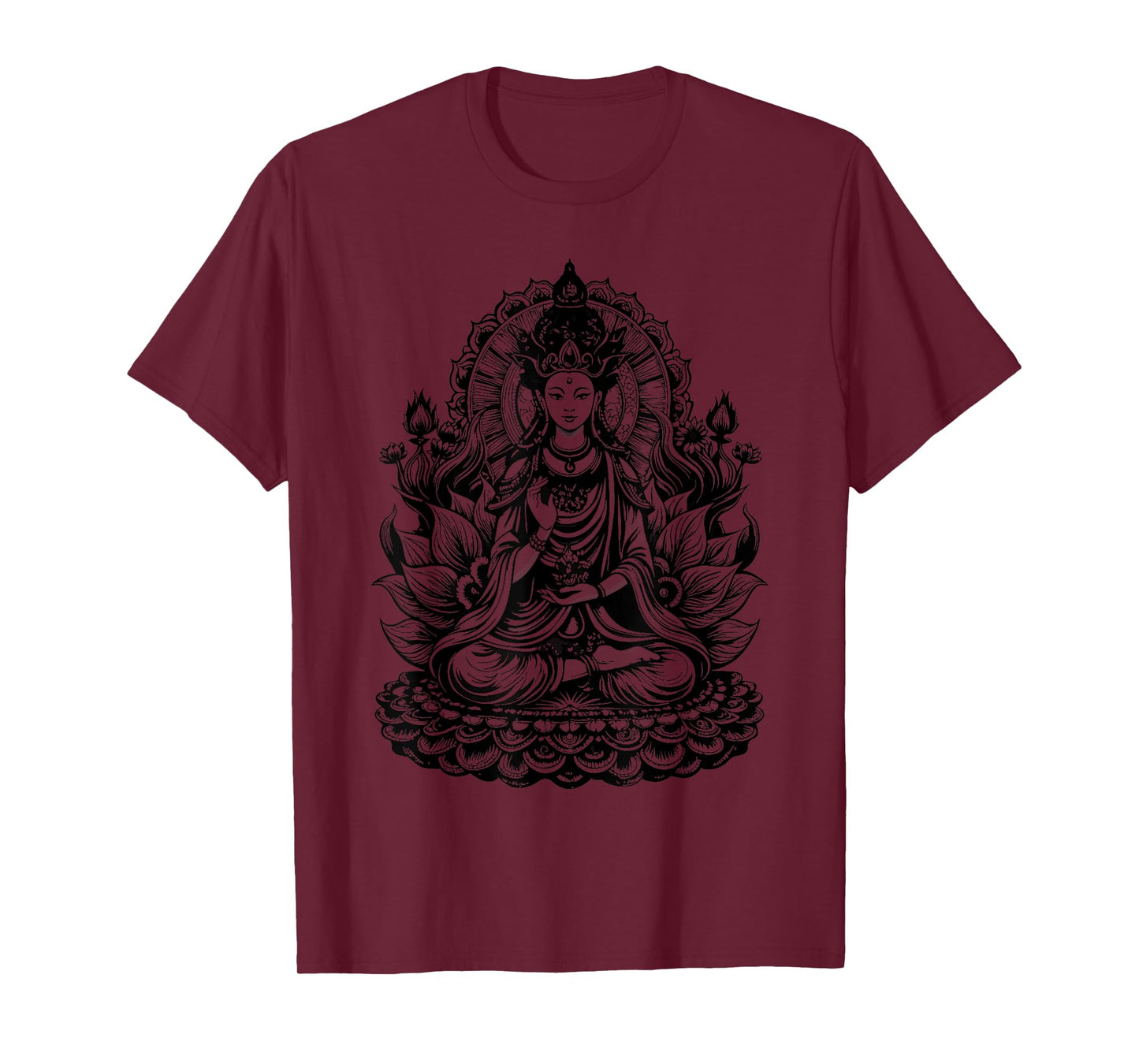 Vintage Spiritual Design Quan Yin Chinese Goddess of Compassion Kwan Yin Lotus T-Shirt, Small, Grey