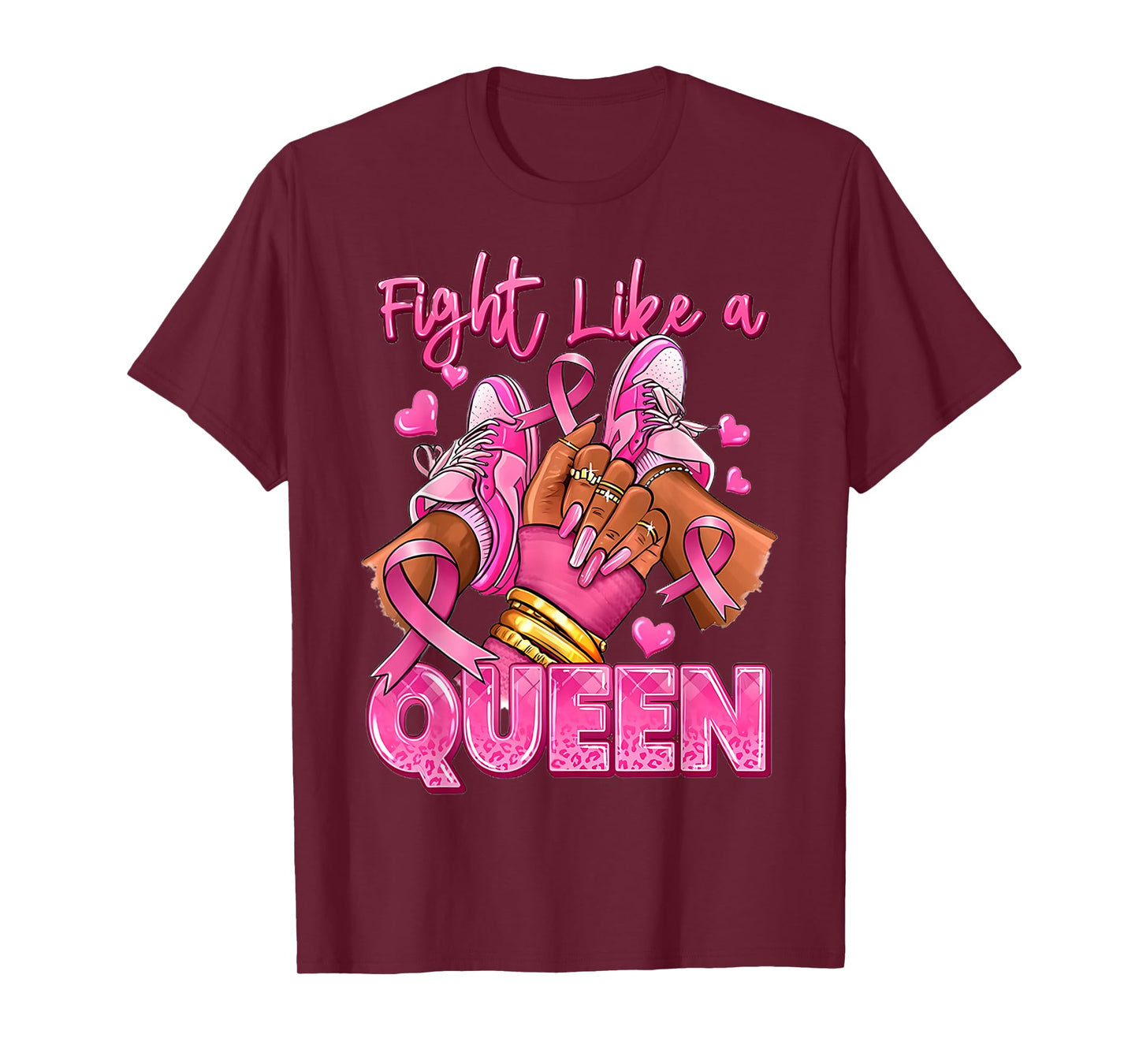 Fight Like A Queen Afro Girl Sneakers Breast Cancer Warrior T-Shirt